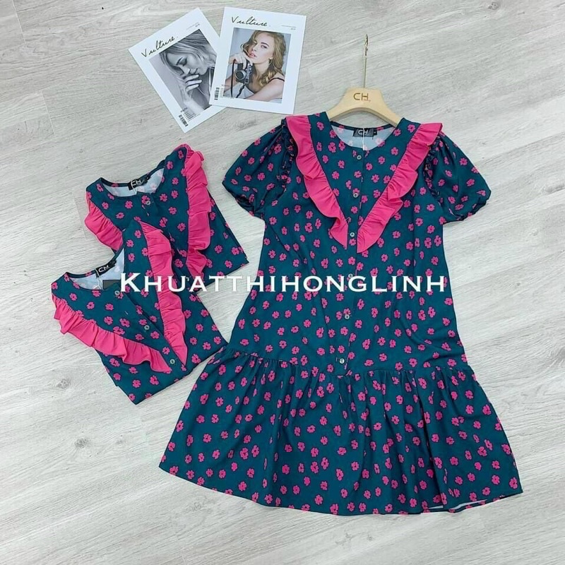 đầm bông lụa cổ v cánh tiên ngắn tay