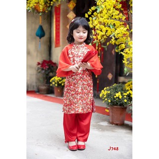 Áo dài lụa đỏ cách tân bé gái