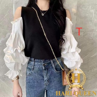 Áo hở vai phối tay sơ mi DTR1120