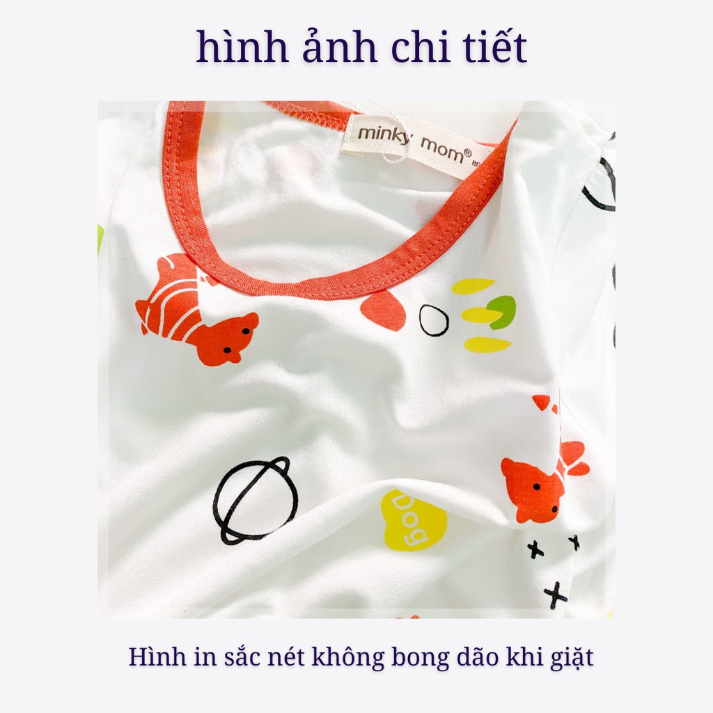 Đồ Bộ Bé Trai, Bé Gái Minky Mom Vải Thun Lạnh Phối Viền Họa Tiết Dễ Thương, Bộ Cộc Tay Cho Bé Mặc Nhà Thoáng Mát MKM2135