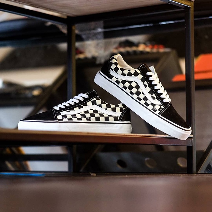 Giày thể thao nam nữ vans old skool caro đen trắng , Giày Vans caro kẻ đen trắng vans mới