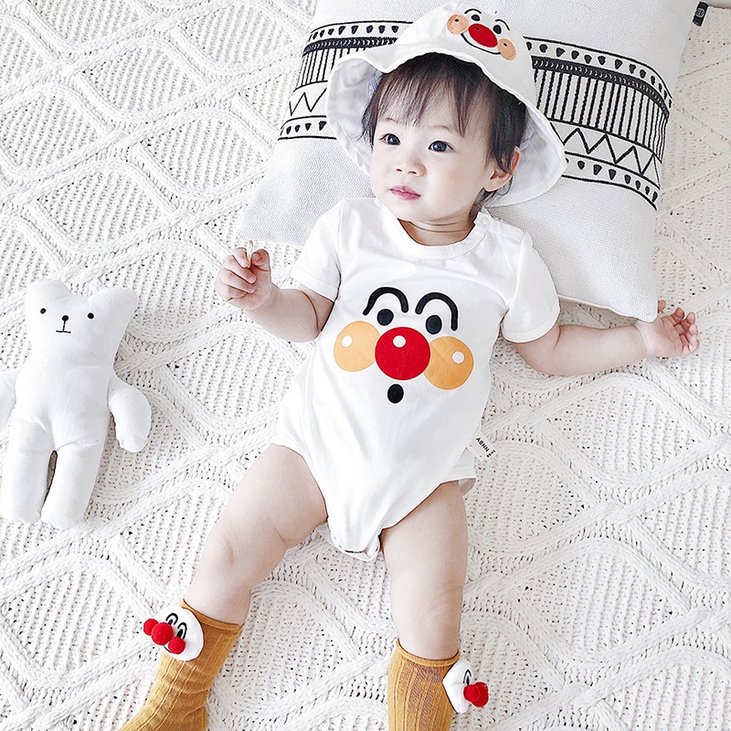 Set Đồ Liền Thân Tay Ngắn Họa Tiết Hoạt Hình Và Nón Cho Bé