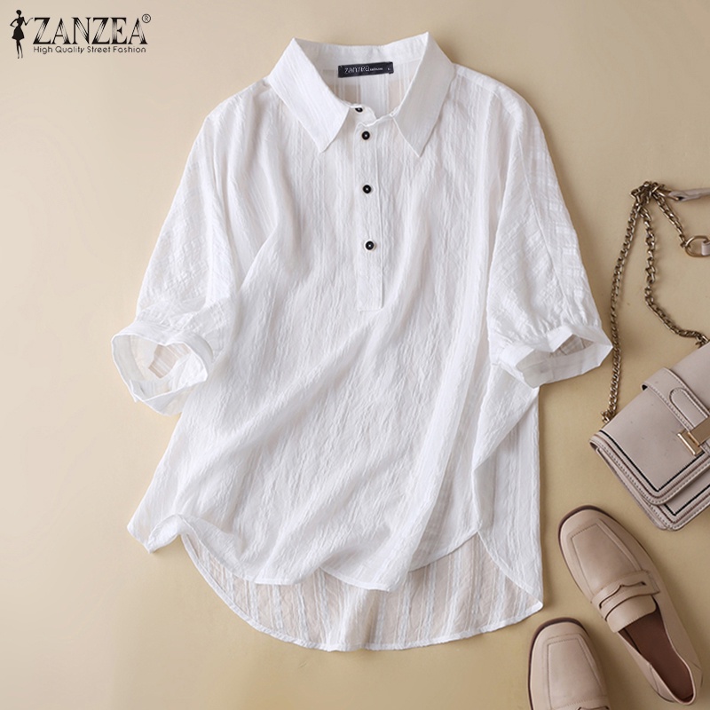 Zanzea Áo Sơ Mi Tay Ngắn Họa Tiết Cổ Điển Dành Cho Nữ