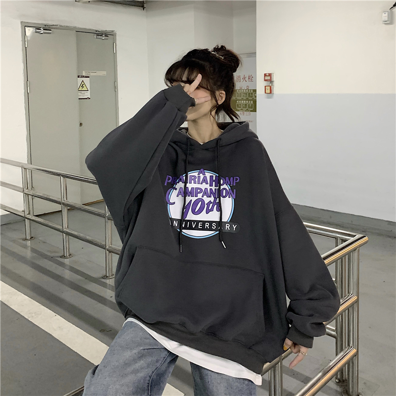 Áo hoodie tay dài dáng rộng in chữ thời trang Hàn Quốc cho nữ | WebRaoVat - webraovat.net.vn