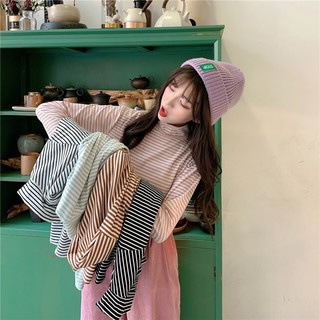 ÁO TAY DÀI BODY CỔ LỌ SỌC KẺ STYLE HÀN QUỐC