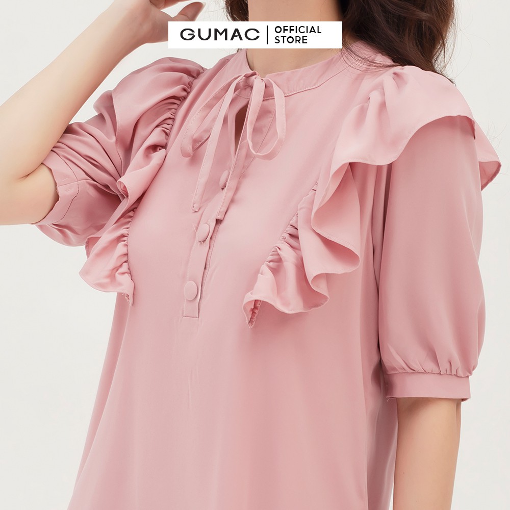 Đầm suông nữ phối bèo vai GUMAC thiết kế dễ thương, xinh xắn màu hồng DB308 | BigBuy360 - bigbuy360.vn