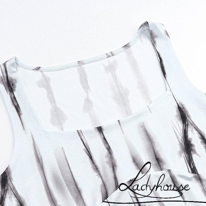 Áo Tank Top Không Tay Cổ Vuông Màu Trắng In Họa Tiết Thời Trang Mùa Hè Cho Nữ