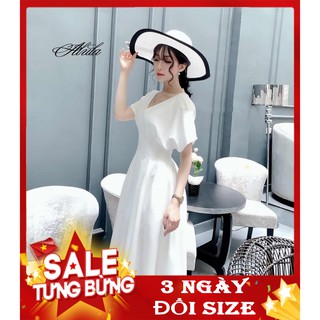 Váy đầm nữ dáng xòe cổ V tay bồng - Váy Đầm Thiết Kế Cao Cấp Alula