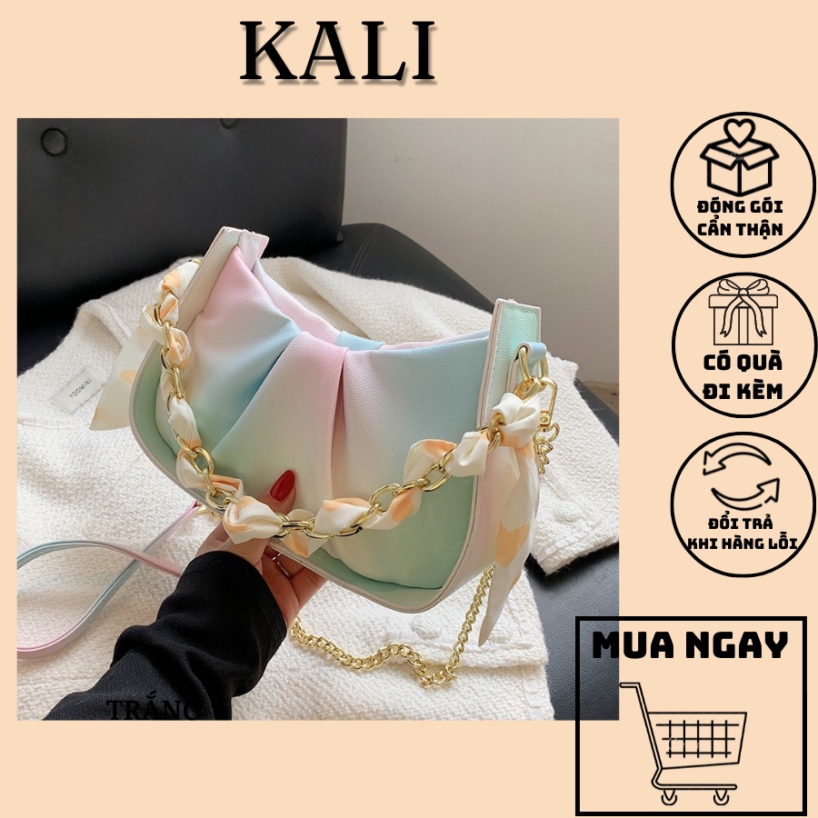 Túi xách nữ trẻ trung hình đám mây xếp ly thời trang Túi đeo chéo nữ chất da pu phối nhiều màu phong cách 2022 D21