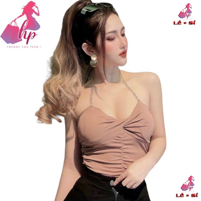 Áo kiểu croptop nữ đẹp ôm body phối xích có mút ngực cực dễ thương mẫu mới thời trang- A29.,