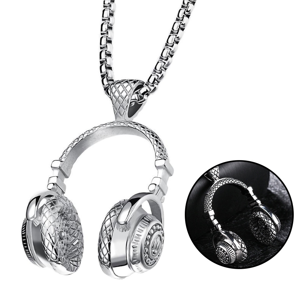 Dây chuyền dài với mặt hình tai nghe DJ phong cách rock hip hop cho nam nữ