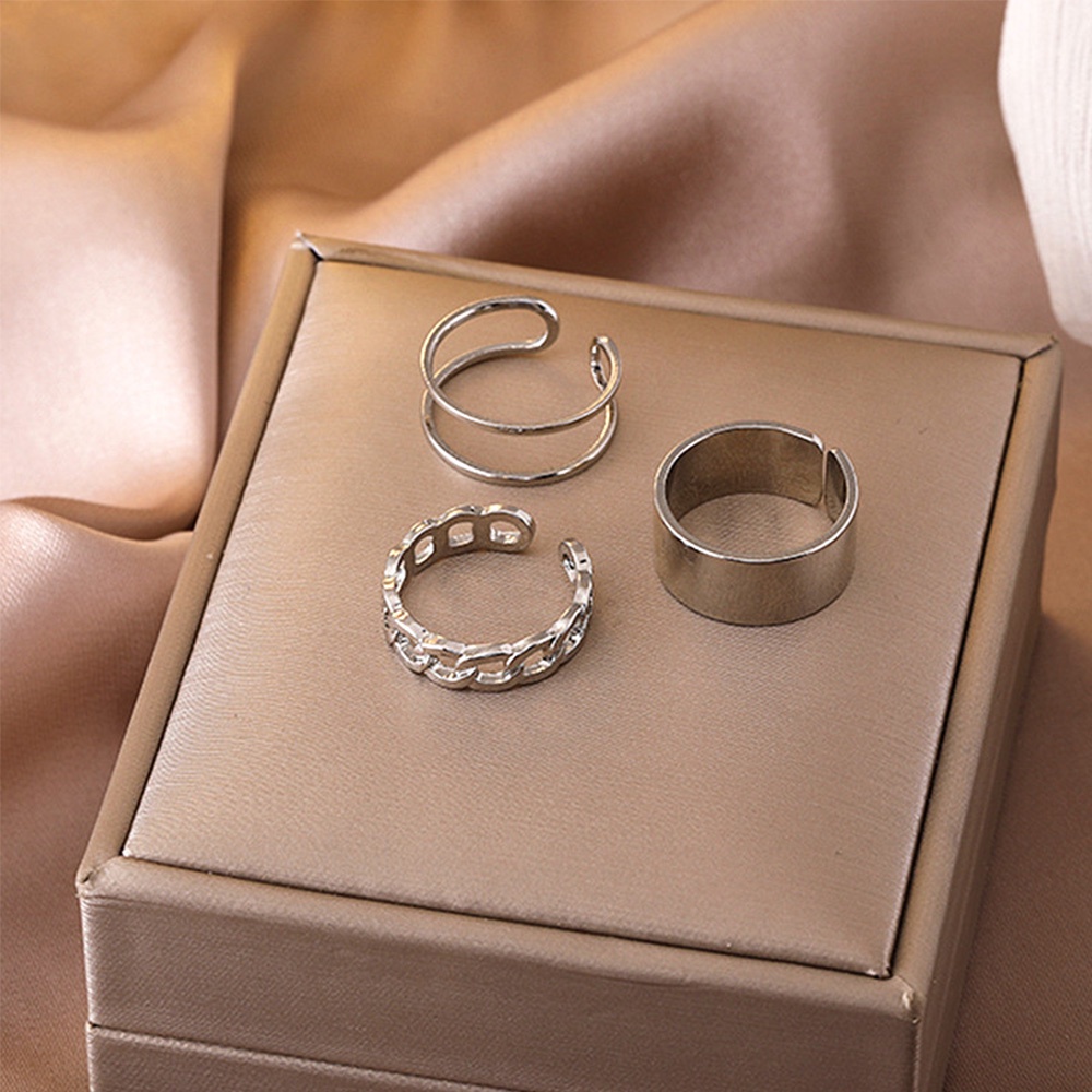 Set 3 nhẫn đeo tay kim loại phong cách vintage thời trang cho nữ