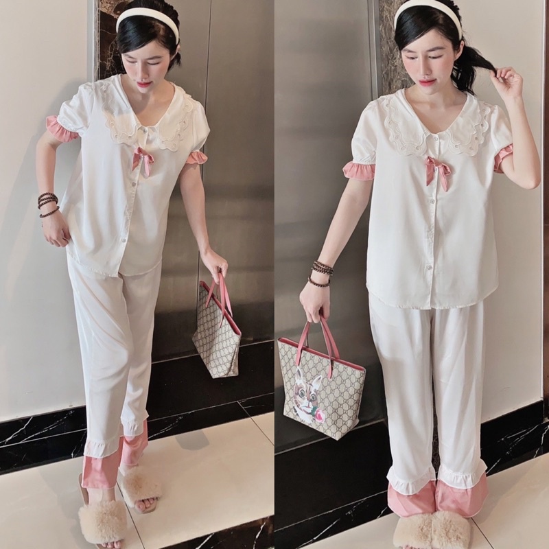 [DƯỚI 62KG] Đồ bộ Lụa tay ngắn quần dài bèo mặc nhà dễ thương