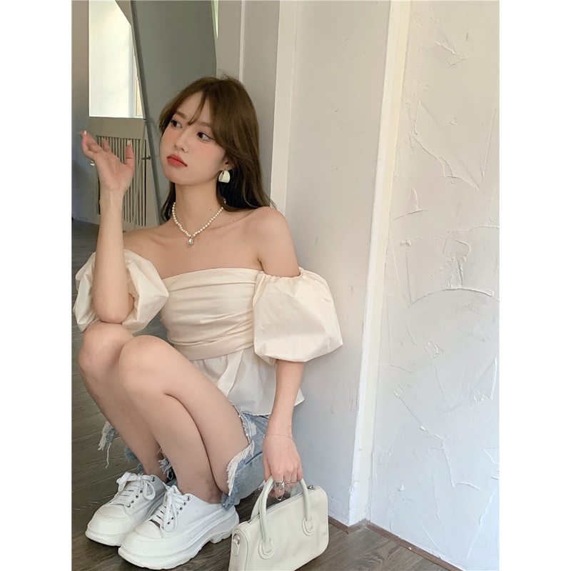 Áo Nữ Trễ Vai Tay Bồng Dáng Babydoll Phong Cách Hàn Quốc