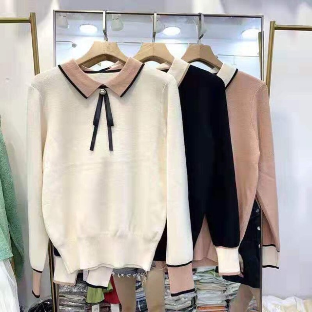 Áo len dài tay cổ đức nơ gài cổ | BigBuy360 - bigbuy360.vn