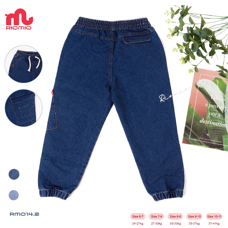 Quần bò bé trai jean dài cho bé 10-11 tuổi RIOMIO cạp chun chất liệu Denim Cotton USA cao cấp - RM014