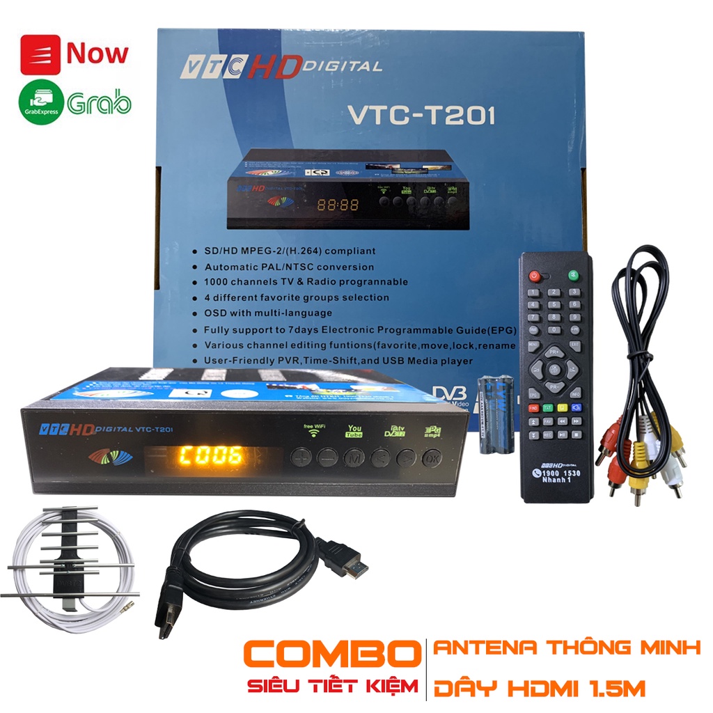 [Tặng Anten] Đầu thu Kỹ thuật số DVB T2 VTC T201HD/T201s YOUTOBE