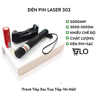 Đèn Pin Laser 303 Ánh Sáng Xanh Lá Hoặc Đỏ Chiếu Xa Cực Mạnh, Kèm Phụ Kiện Chiếu Sao Vạn Hoa Dùng Pin Sạc