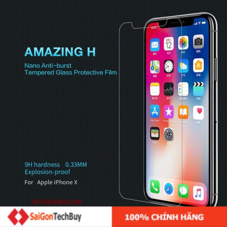 Miếng Dán cường lực iPhone X chính hãng Nillkin độ cứng 9H chống bể màn hình tuyệt đối