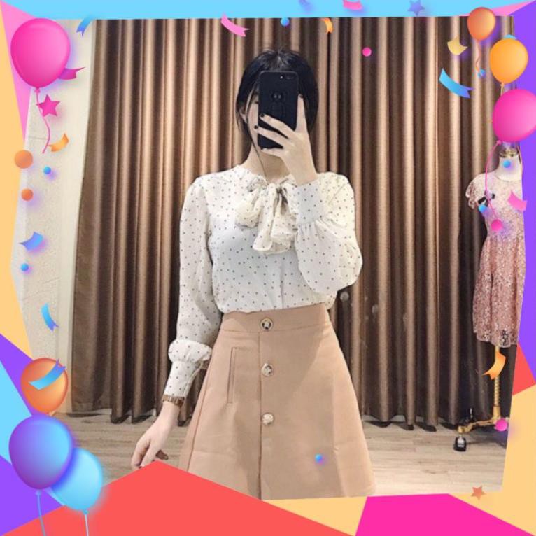 Quần giả váy kiểu chân váy chữ a phối cúc hoa 3 màu Đen - Xanh than - Kem - Chất tuyết mưa - Mặc đi làm đi chơi cực xinh | BigBuy360 - bigbuy360.vn