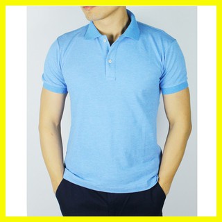 Áo phông cộc tay nam cổ bẻ chất cotton màu xanh lơ nhạt dáng vừa phù hợp với nhiều lứa tuổi