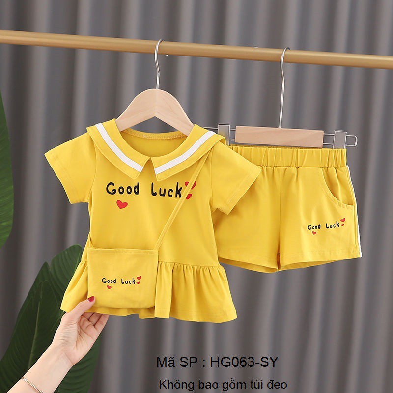 ⚡ SIÊU SALE ⚡ - Set bộ quần áo bé gái mùa hè dễ thương, áo váy babydoll quần đùi good lucky. Cotton thoáng mát - HG063
