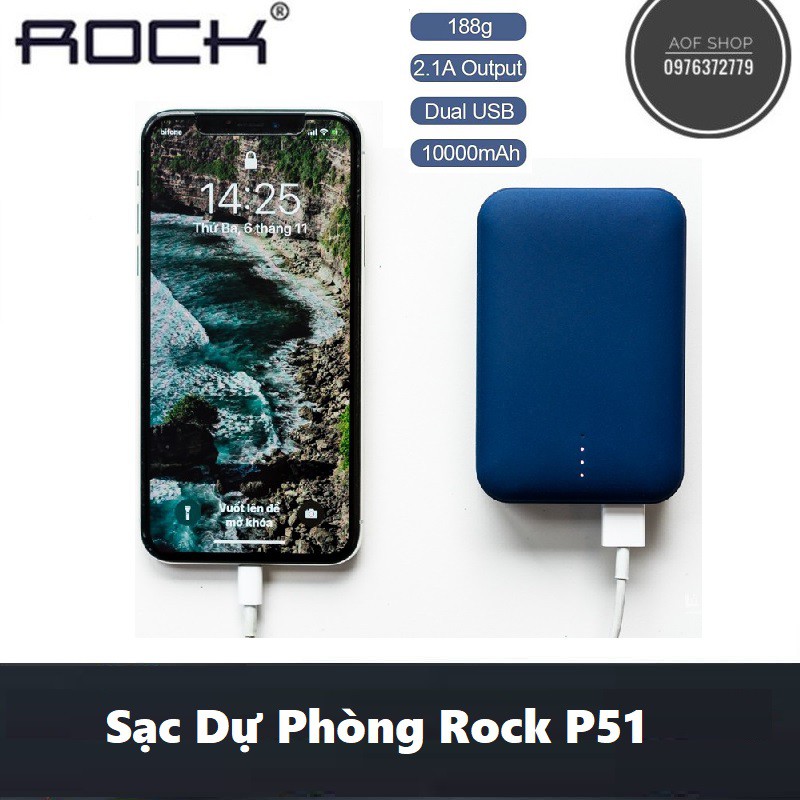 Pin sạc dự phòng Rock P51 Mini Power 10000 mAH siêu đẹp - BH 12 tháng