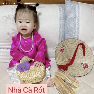 Set bà ba lụa quần đen cho bé gái