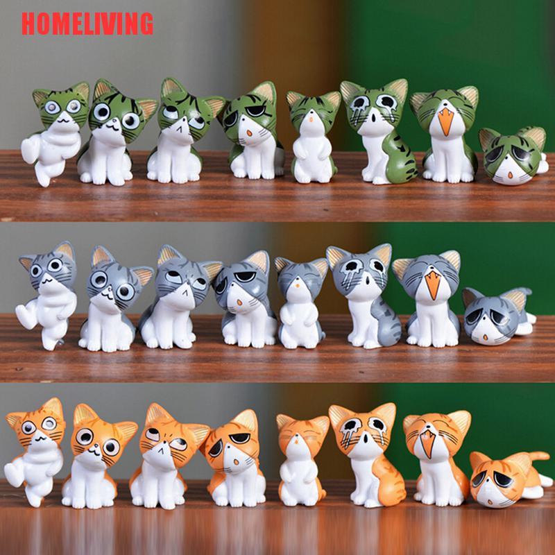Set 8 Mô Hình Mèo Kitty Bằng Nhựa Resin Mini Trang Trí Sân Vườn