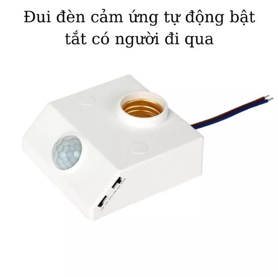 Đui đèn cảm ứng E27 gắn tường, có gạt điều chỉnh thời gian và độ sáng tiện dụng, tự bật tắt đèn khi có người qua lại.