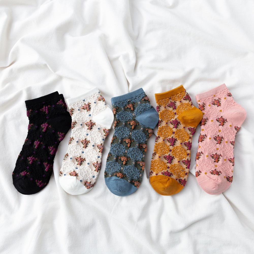 Vớ Cotton Cổ Thấp Thoáng Khí Có In Hình Hoa Trang Trí Cho Nữ