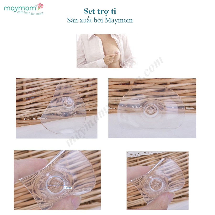 Set 04 Núm Trợ Ti Chính Hãng Maymom, Mới 100% Chất Liệu Silicon Cao Cấp Siêu Mềm An Toàn Cho Mẹ &amp; Bé
