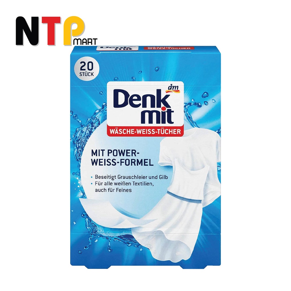 Miếng giặt tẩy trắng quần áo Denkmit Wäsche-Weiss-Tücher hộp 20 miếng nhập khẩu Đức