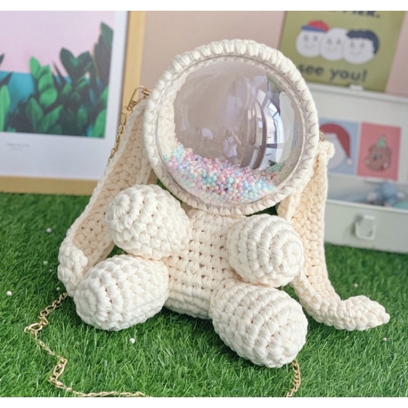 Set nguyên liệu đan túi, balo DIY hình thỏ tai dài đáng yêu