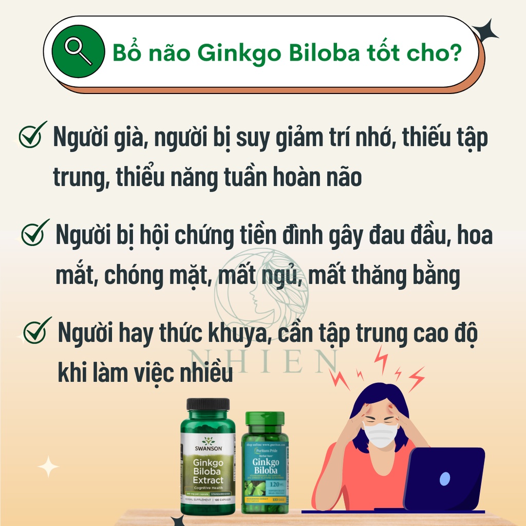 Viên uống bổ não Ginkgo Biloba Puritan’s Pride 120mg 100 viên/ 200 viên