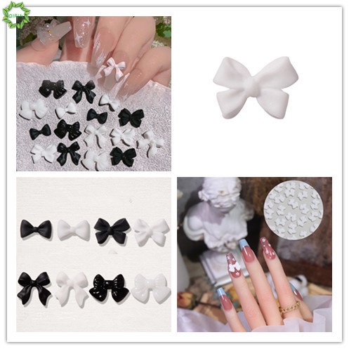[Hàng mới về] Set 50 phụ kiện trang trí móng tay hình nơ màu trắng / đen xinh xắn DIY