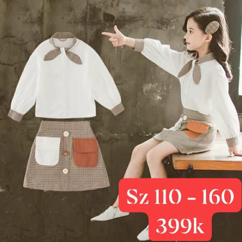 (order) set áo sơ mi và chân váy cho bé gái 005