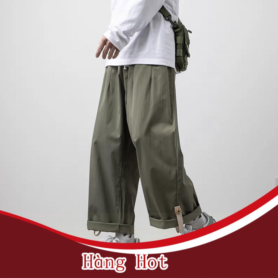 Quần ống rộng suông xắn gấu nam nữ 2021 - quần kaki baggy hot trend