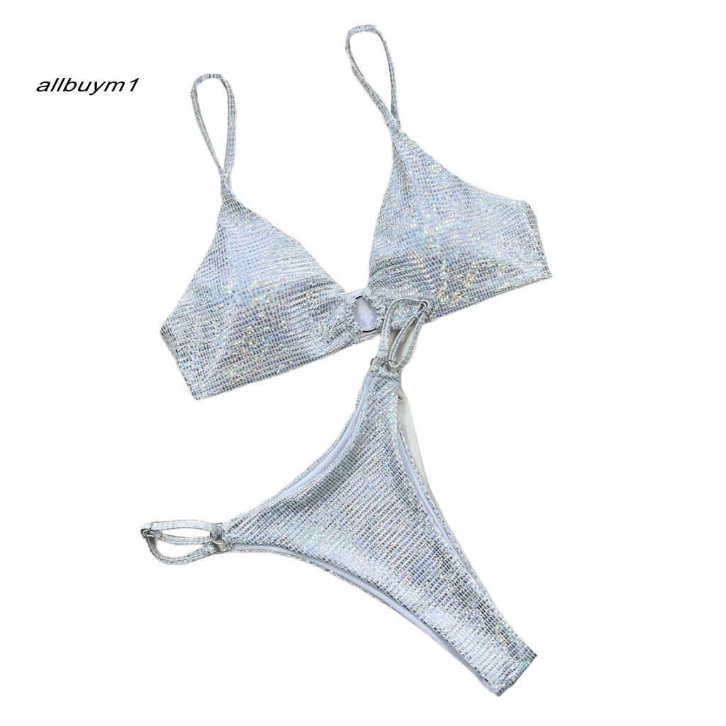 Bộ Bikini Hở Lưng Màu Sắc Lấp Lánh Có Vòng Kim Loại Dành Cho Nữ