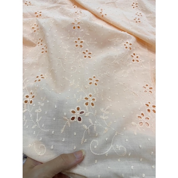 Vải Xô Boi cotton thêu màu cam nhạt pastel màu siêu cưng