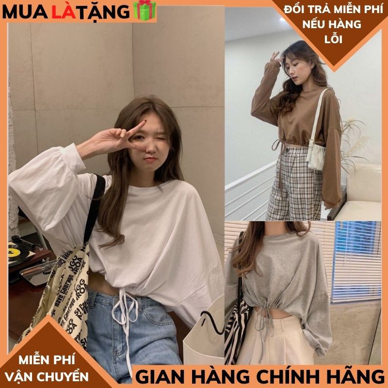 Áo croptop rút eo nữ  áo nữ chun eo trơn dài tay unisex ,áo nữ rút eo ,THỜI TRANG 1989