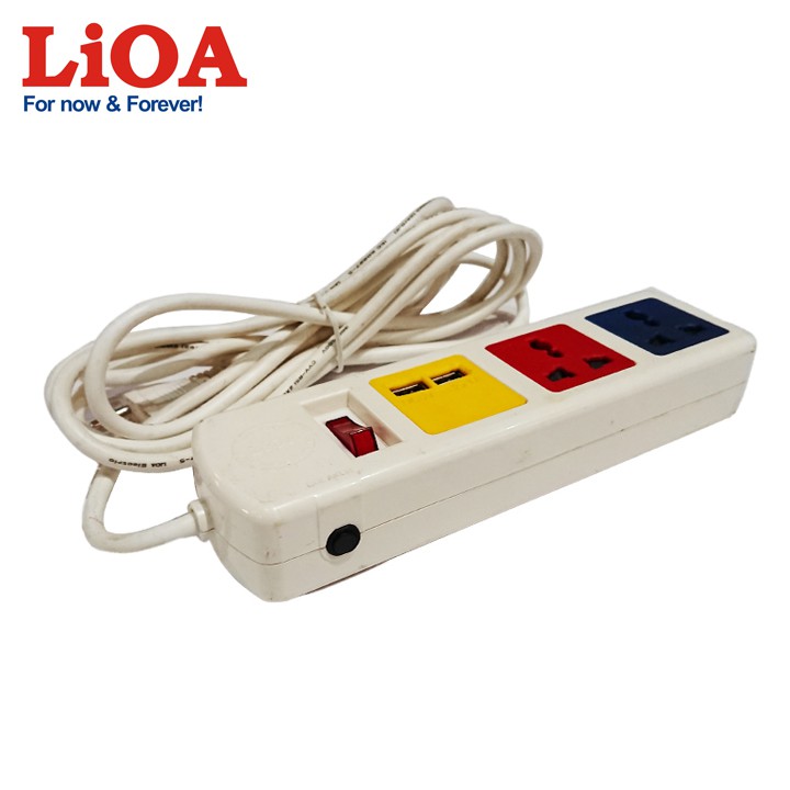 [2ổx2USBx3mx2200W] Ổ cắm điện LiOA - Ổ cắm kéo dài đa năng có cổng sạc USB 5V-1A LiOA - 3D32-NUSB