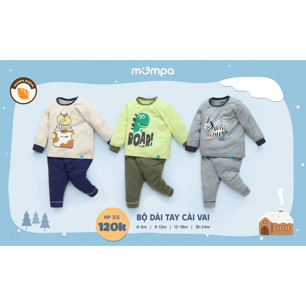 [Chính Hãng] Bộ dài tay cài vai chất modal họa tiết trẻ em MP315 Mompa