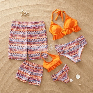 Đồng phục đồ bơi gia đình, đồ bơi đôi nam nữ 2022 Mẫu thổ cẩm cam A06