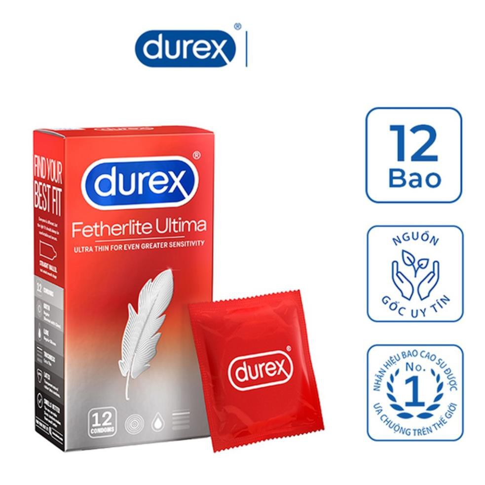 Bao cao su Durex Fetherlite siêu mỏng tăng khoái cảm 12 bao