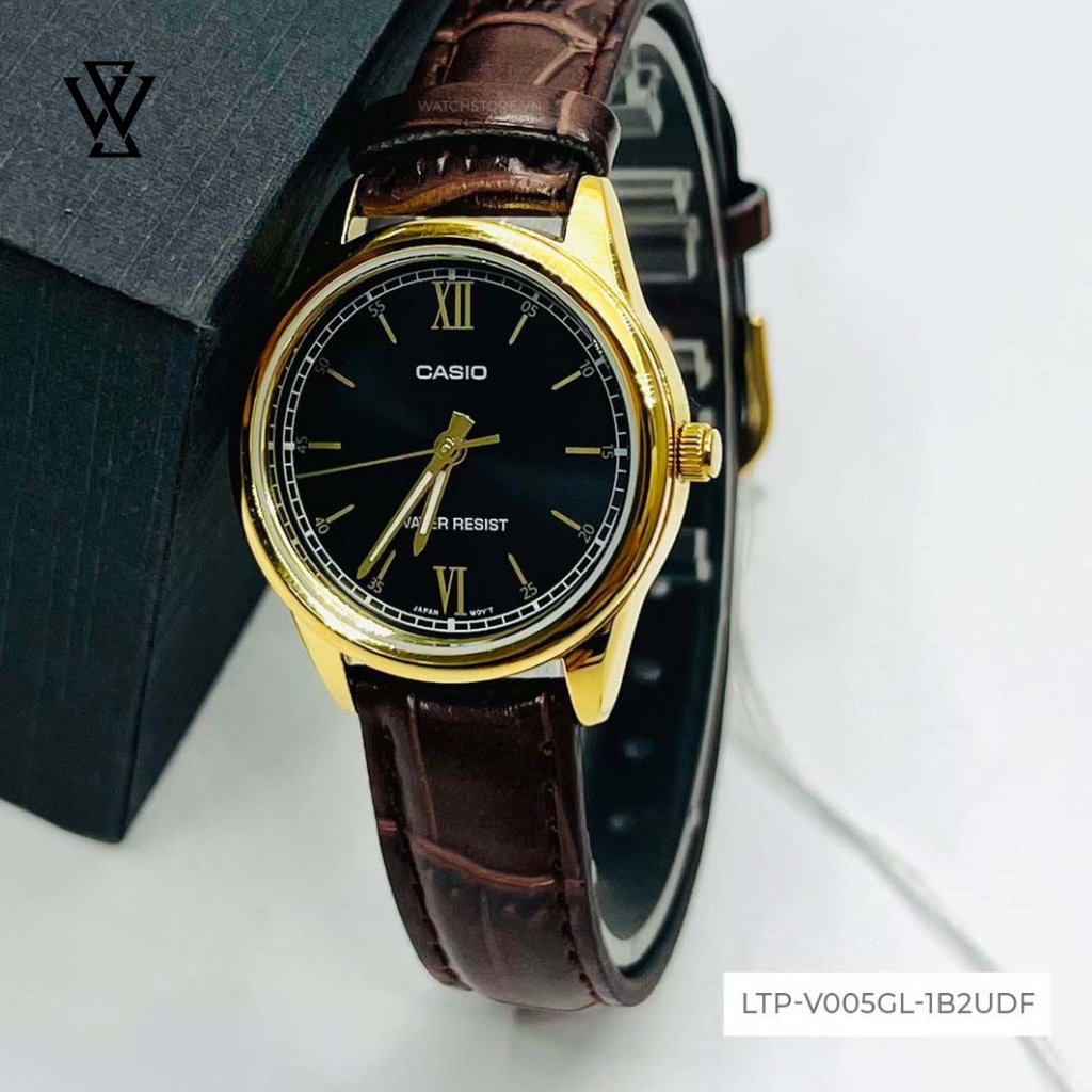 Đồng Hồ Quartz Nữ Casio WATCHSTORE LTP-V005GL-1B2UDF Thiết Kế Mặt Kính Khoáng 28mm, Dây Da Cổ Điển