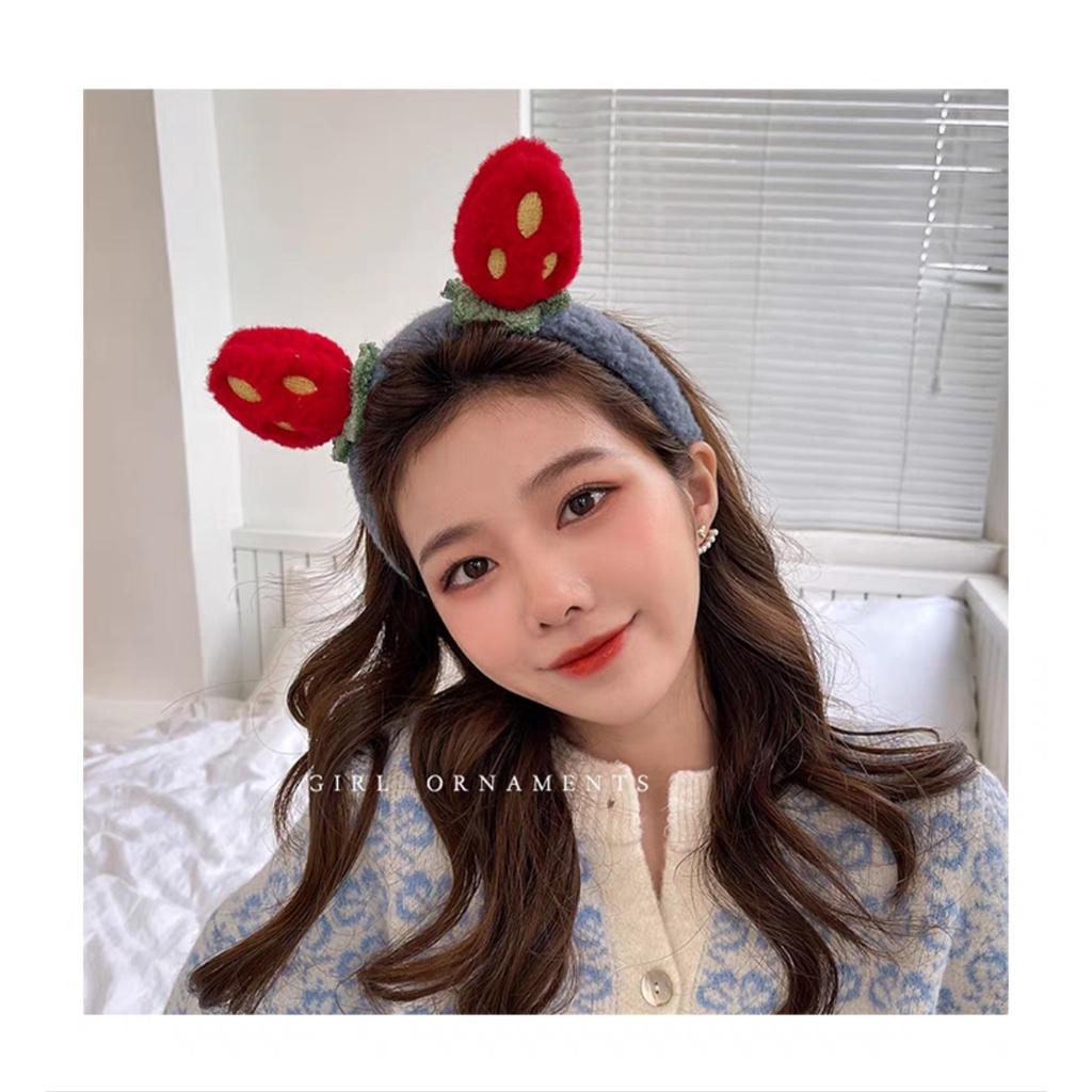 Bờm cài tóc hình trái dâu tây nhiều màu dễ thương cute, băng đô quả dâu chống trượt tóc xinh xắn