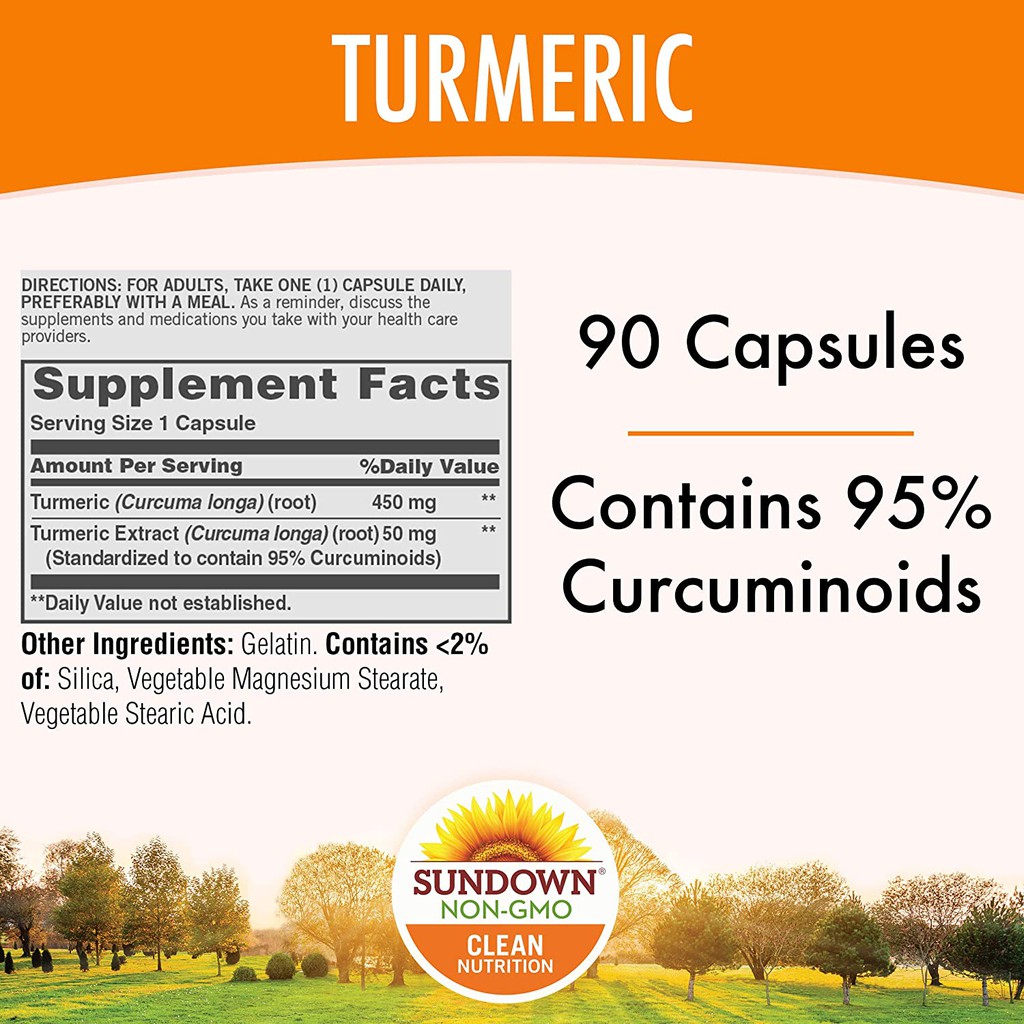 SUNDOWN TURMERIC CURCUMIN 500mg - VIÊN UỐNG TINH BỘT NGHỆ GIÚP TĂNG CƯỜNG SỨC KHỎE VÀ LÀM ĐẸP DA (90 VIÊN)