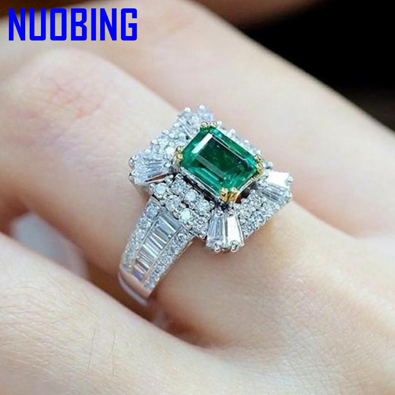 Vintage Emerald Gemstones Zircon Diamonds Rings For Women Mujer Green Crystal White Gold Silver Color Jewelry Bijoux Party Gifts|Rings|