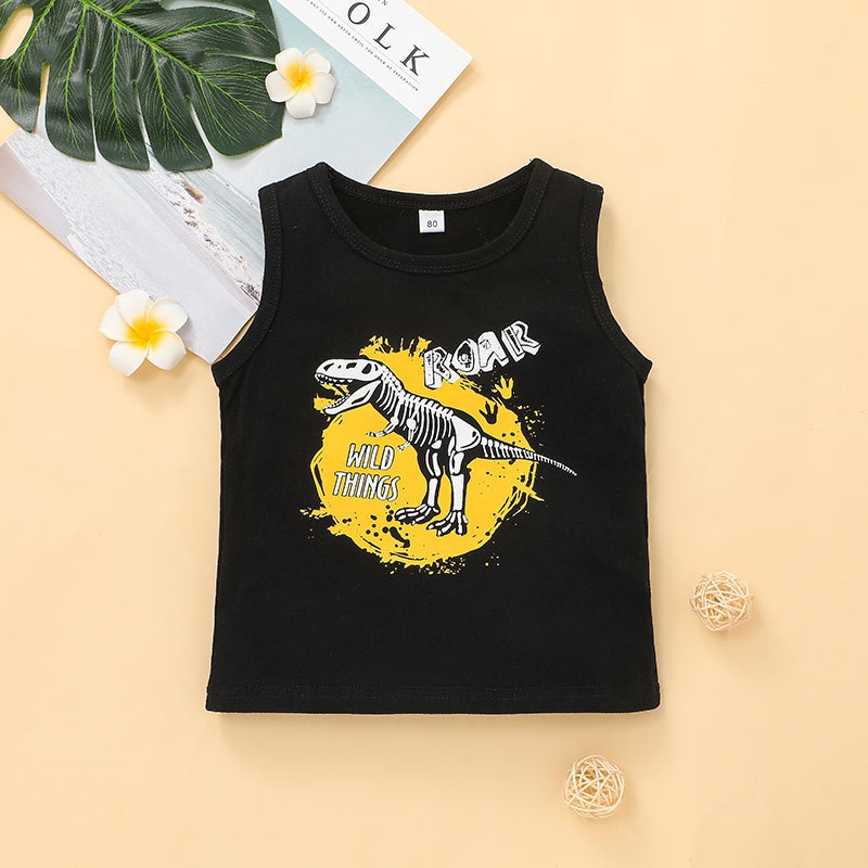 Set Đồ Quần Áo Bé Trai Bộ Trang Phục 2 Mảnh Gồm Áo Ba Lỗ  In Hình Khủng Long Hoạt Hình Và Quần Short